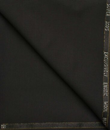 J.Hampstead Men's Wool Solids Super 100's  Unstitched Trouser Fabric (Black)