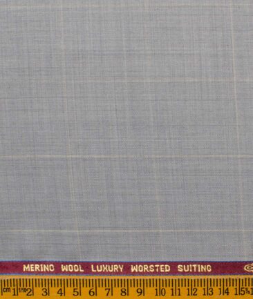 Spaadaa Men's Wool Checks Super 120's  Unstitched Suiting Fabric (Light Grey)