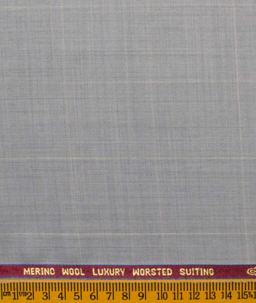 Spaadaa Men's Wool Checks Super 120's  Unstitched Suiting Fabric (Light Grey)