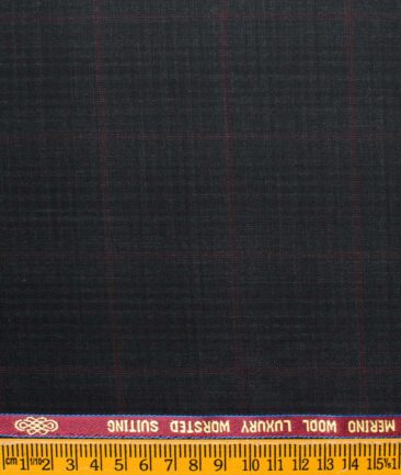 Spaadaa Men's Wool Checks Super 120's  Unstitched Suiting Fabric (Dark Grey)
