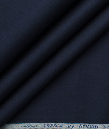 Arvind Tresca Men's Giza Cotton Solids 2.25 Meter Unstitched Shirting Fabric (Navy Blue)