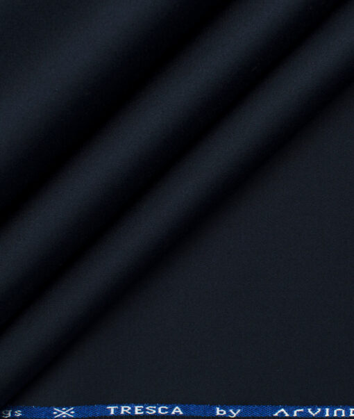 Arvind Tresca Men's Cotton Solids 1.50 Meter Unstitched Stretchable Cotton Trouser Fabric (Dark Navy Blue)