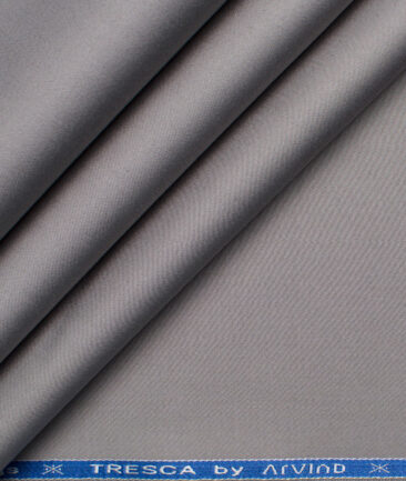 Arvind Tresca Men's Cotton Solids 1.50 Meter Unstitched Stretchable Cotton Trouser Fabric (Fossil Grey)