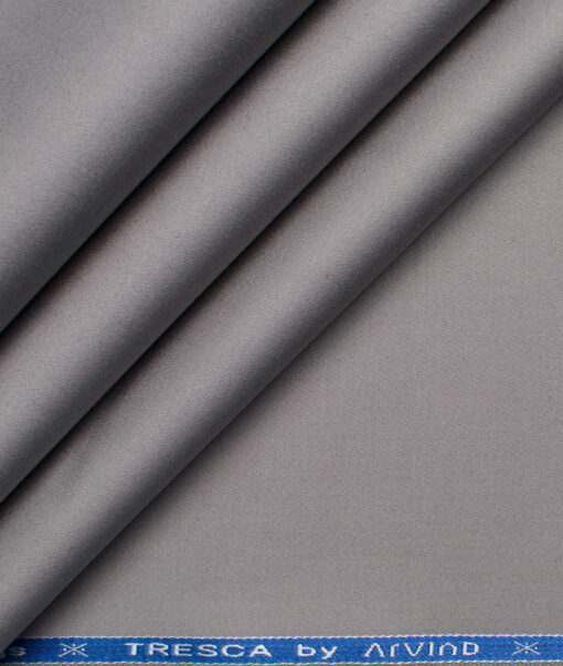Arvind Tresca Men's Cotton Solids 1.50 Meter Unstitched Stretchable Cotton Trouser Fabric (Fossil Grey)