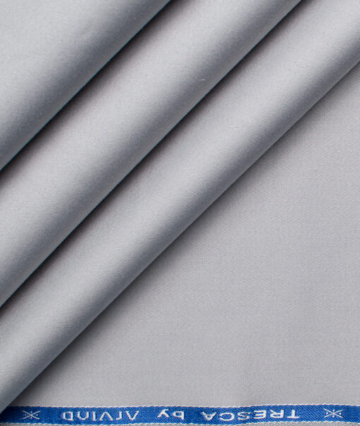 Arvind Tresca Men's Cotton Solids 1.50 Meter Unstitched Stretchable Cotton Trouser Fabric (Light Grey)