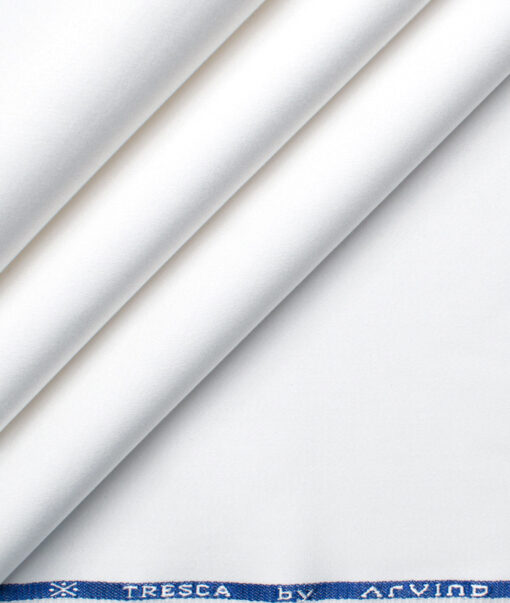 Arvind Tresca Men's Cotton Solids 1.50 Meter Unstitched Stretchable Cotton Trouser Fabric (White)