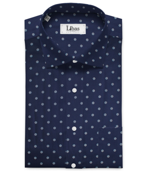 Cadini Men's Premium Cotton Printed 2.25 Meter Unstitched Shirting Fabric (Royal Blue)