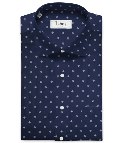 Cadini Men's Premium Cotton Printed 2.25 Meter Unstitched Shirting Fabric (Royal Blue)