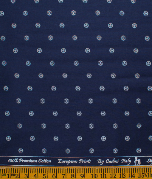 Cadini Men's Premium Cotton Printed 2.25 Meter Unstitched Shirting Fabric (Royal Blue)