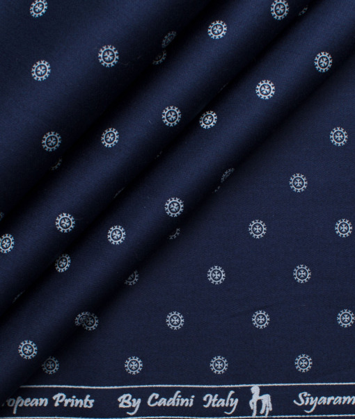 Cadini Men's Premium Cotton Printed 2.25 Meter Unstitched Shirting Fabric (Royal Blue)