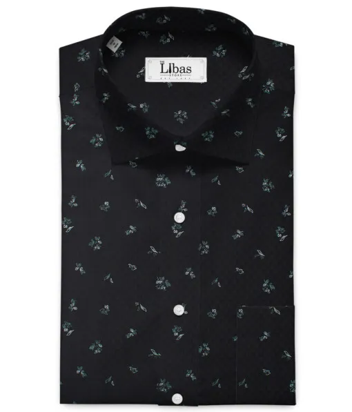 Cadini Men's Premium Cotton Printed 2.25 Meter Unstitched Shirting Fabric (Black)