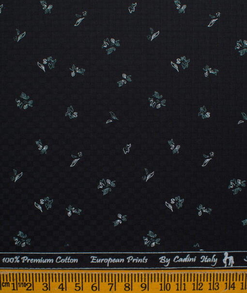 Cadini Men's Premium Cotton Printed 2.25 Meter Unstitched Shirting Fabric (Black)