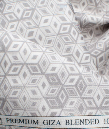 Cadini Men's Premium Cotton Printed 2.25 Meter Unstitched Shirting Fabric (White & Grey)
