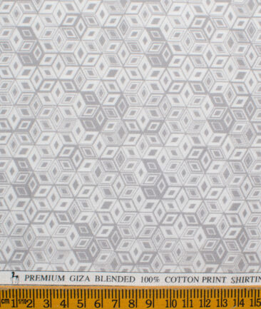Cadini Men's Premium Cotton Printed 2.25 Meter Unstitched Shirting Fabric (White & Grey)