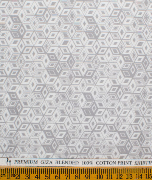 Cadini Men's Premium Cotton Printed 2.25 Meter Unstitched Shirting Fabric (White & Grey)