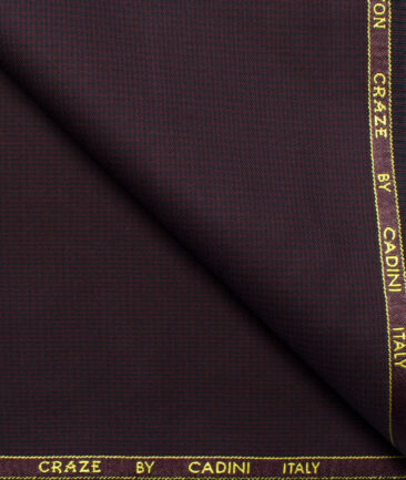 Cadini Men's Superfine Cotton Houndstooth 1.50 Meter Unstitched Superfine Cotton Trouser Fabric (Dark Wine)