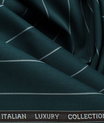 Luthai Men's Giza Cotton Striped 2.25 Meter Unstitched Shirting Fabric (Dark Pine Green)