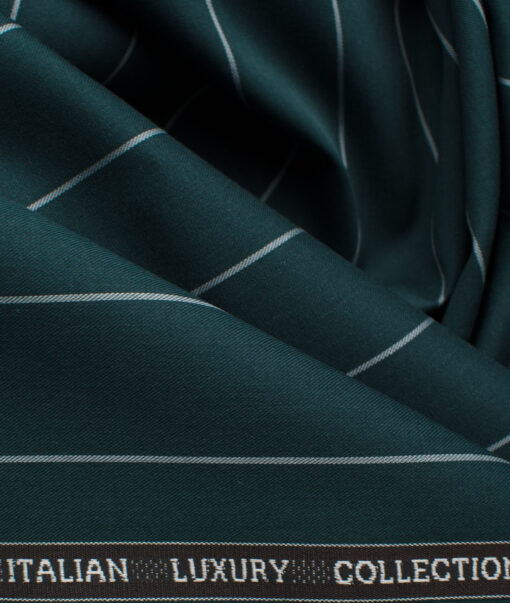 Luthai Men's Giza Cotton Striped 2.25 Meter Unstitched Shirting Fabric (Dark Pine Green)
