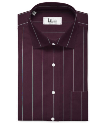 Luthai Men's Giza Cotton Striped 2.25 Meter Unstitched Shirting Fabric (Dark Wine)