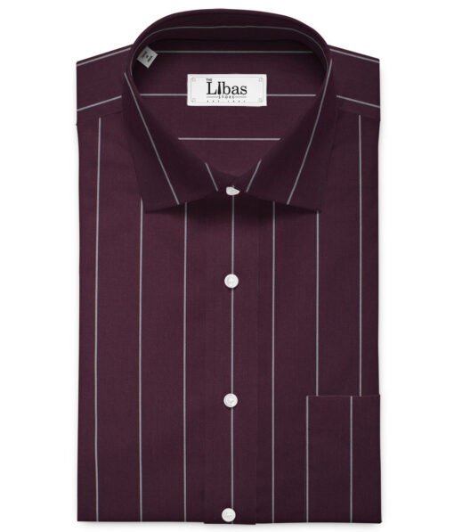 Luthai Men's Giza Cotton Striped 2.25 Meter Unstitched Shirting Fabric (Dark Wine)