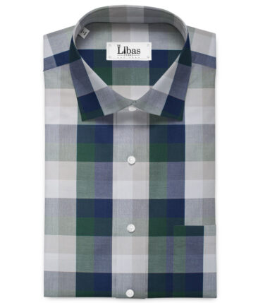 Luthai Men's Giza Cotton Checks 2.25 Meter Unstitched Shirting Fabric (White & Green)