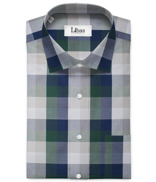 Luthai Men's Giza Cotton Checks 2.25 Meter Unstitched Shirting Fabric (White & Green)