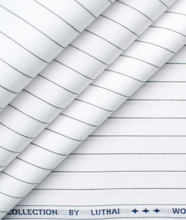 Luthai Men's Giza Cotton Striped 2.25 Meter Unstitched Shirting Fabric (White & Black)