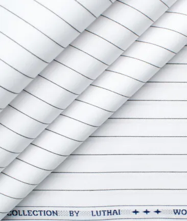 Luthai Men's Giza Cotton Striped 2.25 Meter Unstitched Shirting Fabric (White & Black)