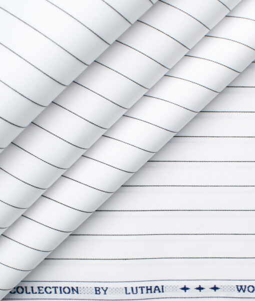 Luthai Men's Giza Cotton Striped 2.25 Meter Unstitched Shirting Fabric (White & Black)
