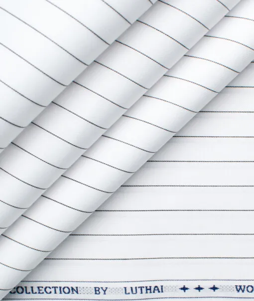 Luthai Men's Giza Cotton Striped 2.25 Meter Unstitched Shirting Fabric (White & Black)