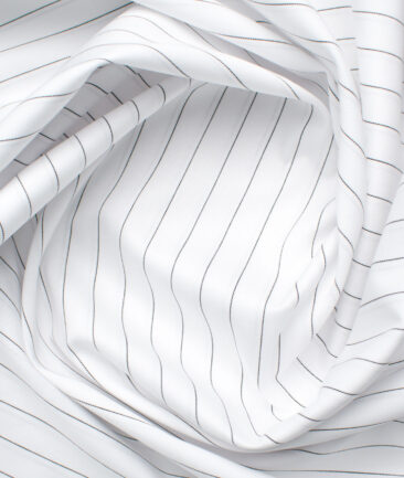 Luthai Men's Giza Cotton Striped 2.25 Meter Unstitched Shirting Fabric (White & Black)