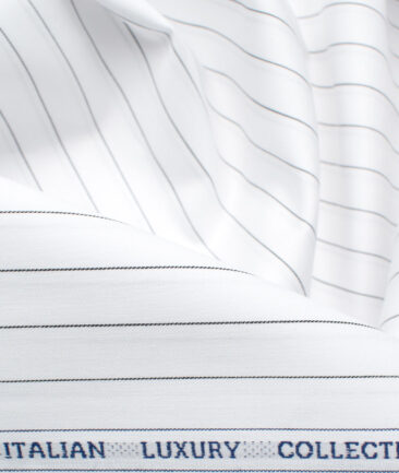 Luthai Men's Giza Cotton Striped 2.25 Meter Unstitched Shirting Fabric (White & Black)
