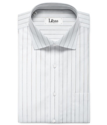 Luthai Men's Giza Cotton Striped 2.25 Meter Unstitched Shirting Fabric (White & Black)
