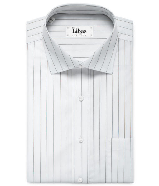 Luthai Men's Giza Cotton Striped 2.25 Meter Unstitched Shirting Fabric (White & Black)