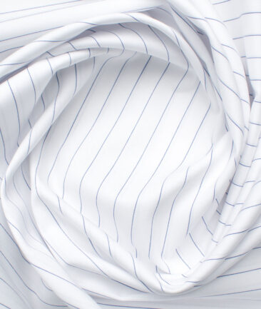 Luthai Men's Giza Cotton Striped 2.25 Meter Unstitched Shirting Fabric (White & Blue)