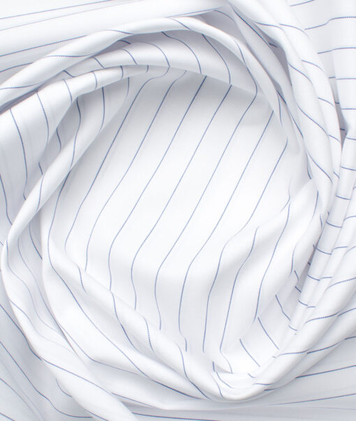 Luthai Men's Giza Cotton Striped 2.25 Meter Unstitched Shirting Fabric (White & Blue)