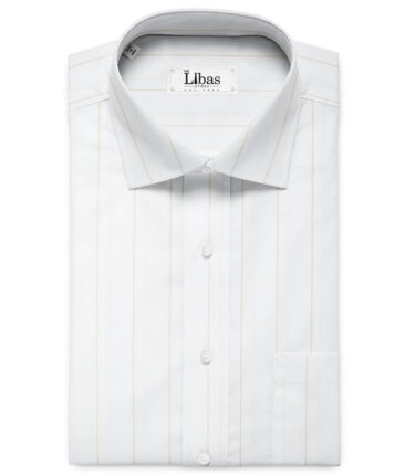 Luthai Men's Giza Cotton Striped 2.25 Meter Unstitched Shirting Fabric (White & Brown)
