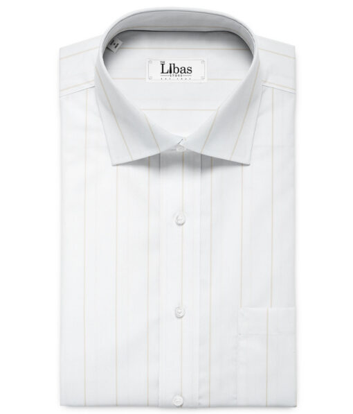 Luthai Men's Giza Cotton Striped 2.25 Meter Unstitched Shirting Fabric (White & Brown)