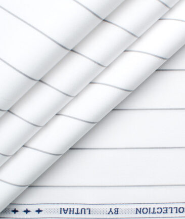 Luthai Men's Giza Cotton Striped 2.25 Meter Unstitched Shirting Fabric (White & Grey)