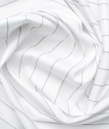 Luthai Men's Giza Cotton Striped 2.25 Meter Unstitched Shirting Fabric (White & Grey)