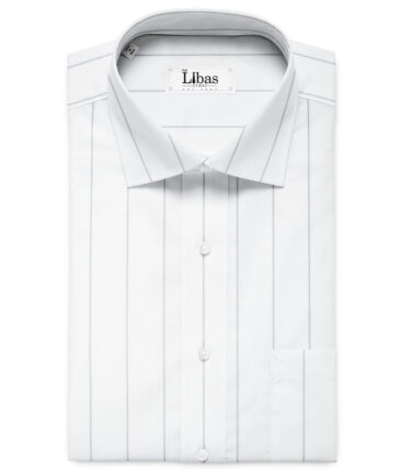 Luthai Men's Giza Cotton Striped 2.25 Meter Unstitched Shirting Fabric (White & Grey)