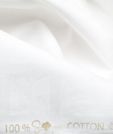 Luthai Men's Supima Cotton Checks 2.25 Meter Unstitched Shirting Fabric (White)