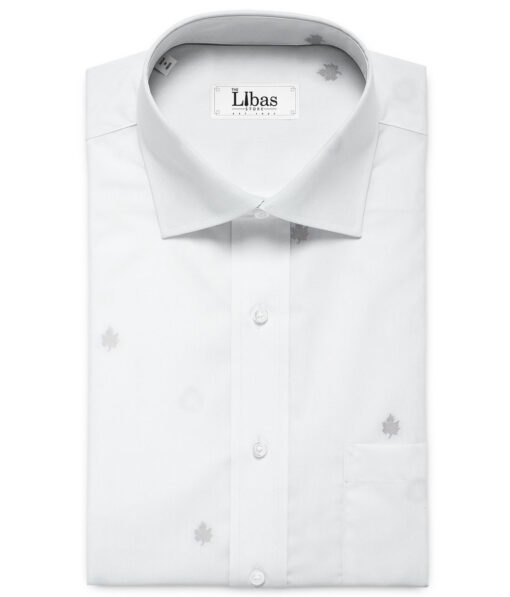 Luthai Men's Supima Cotton Self Design 2.25 Meter Unstitched Shirting Fabric (White & Grey)