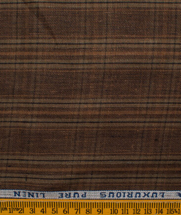 Raymond Men's Linen Checks 3.75 Meter Unstitched Suiting Fabric (Dark Brown)
