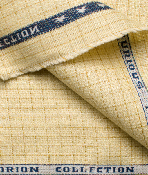 Raymond Men's Linen Checks 3.75 Meter Unstitched Suiting Fabric (Yellow)