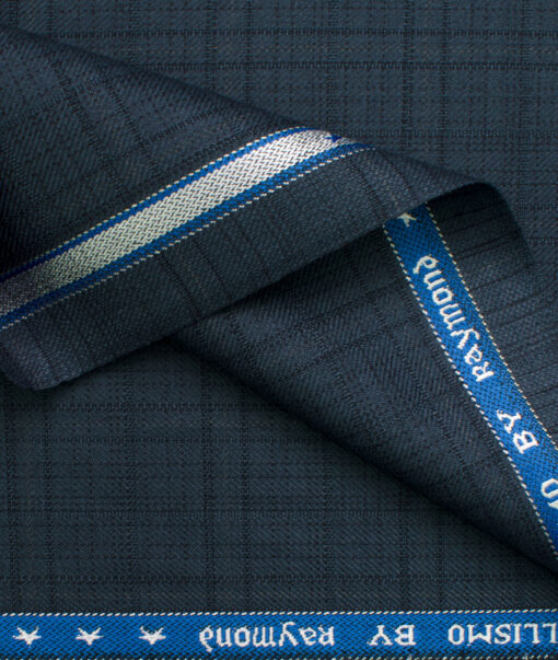 Raymond Men's Polyester Viscose Checks  Unstitched Suiting Fabric (Dark Blue)