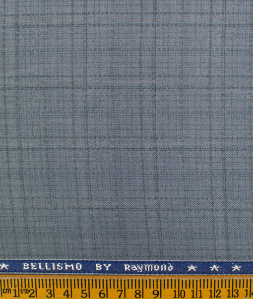 Raymond Men's Polyester Viscose Checks  Unstitched Suiting Fabric (Light Blueish Grey)