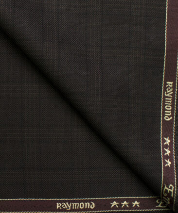 Raymond Men's Polyester Viscose Checks Unstitched Suiting Fabric (Dark Brown)