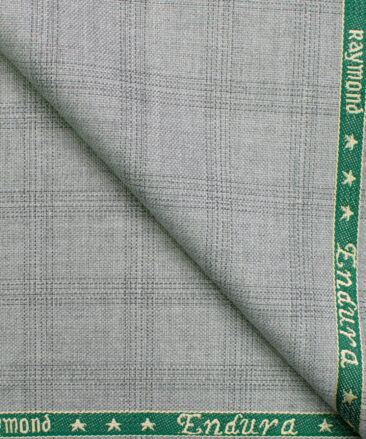 Raymond Men's Polyester Viscose Checks Unstitched Suiting Fabric (Light Grey)