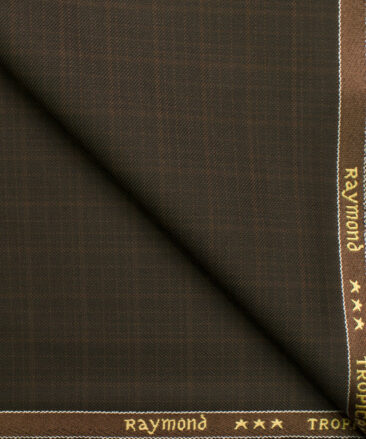 Raymond Men's Polyester Viscose Checks Unstitched Suiting Fabric (Brown)